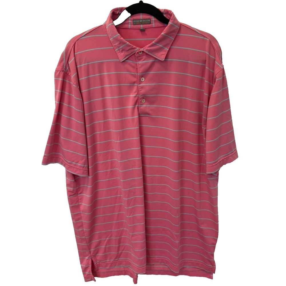 Peter Millar Summer Comfort Spring‎ Lake CC Pink Stripe Golf Polo Shirt Men's XL